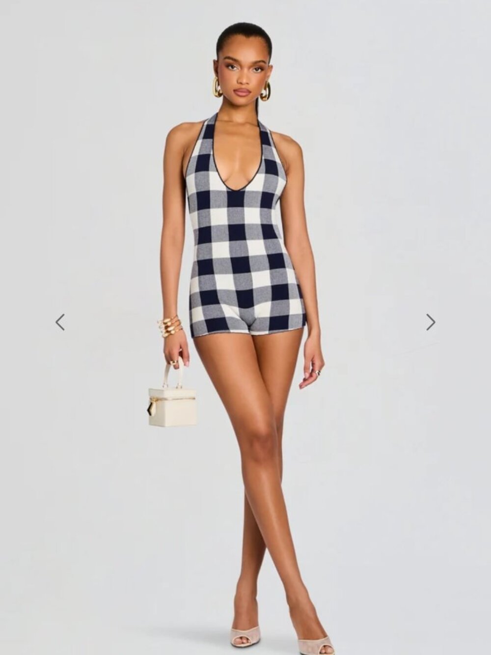 SEROYA Aro Gingham Halter Romper NWT Size S